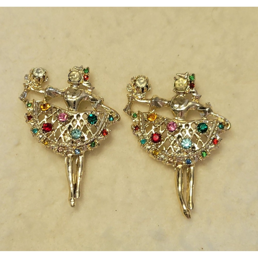Vintage CORO CRAFT Style Unsigned Ballerina Ballet Dancer Rhinestone Set Brooch